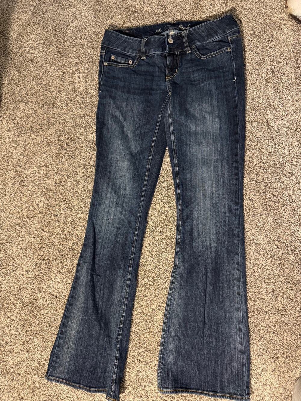 American Eagle Stretch Dark Wash Double Button Flare Jeans